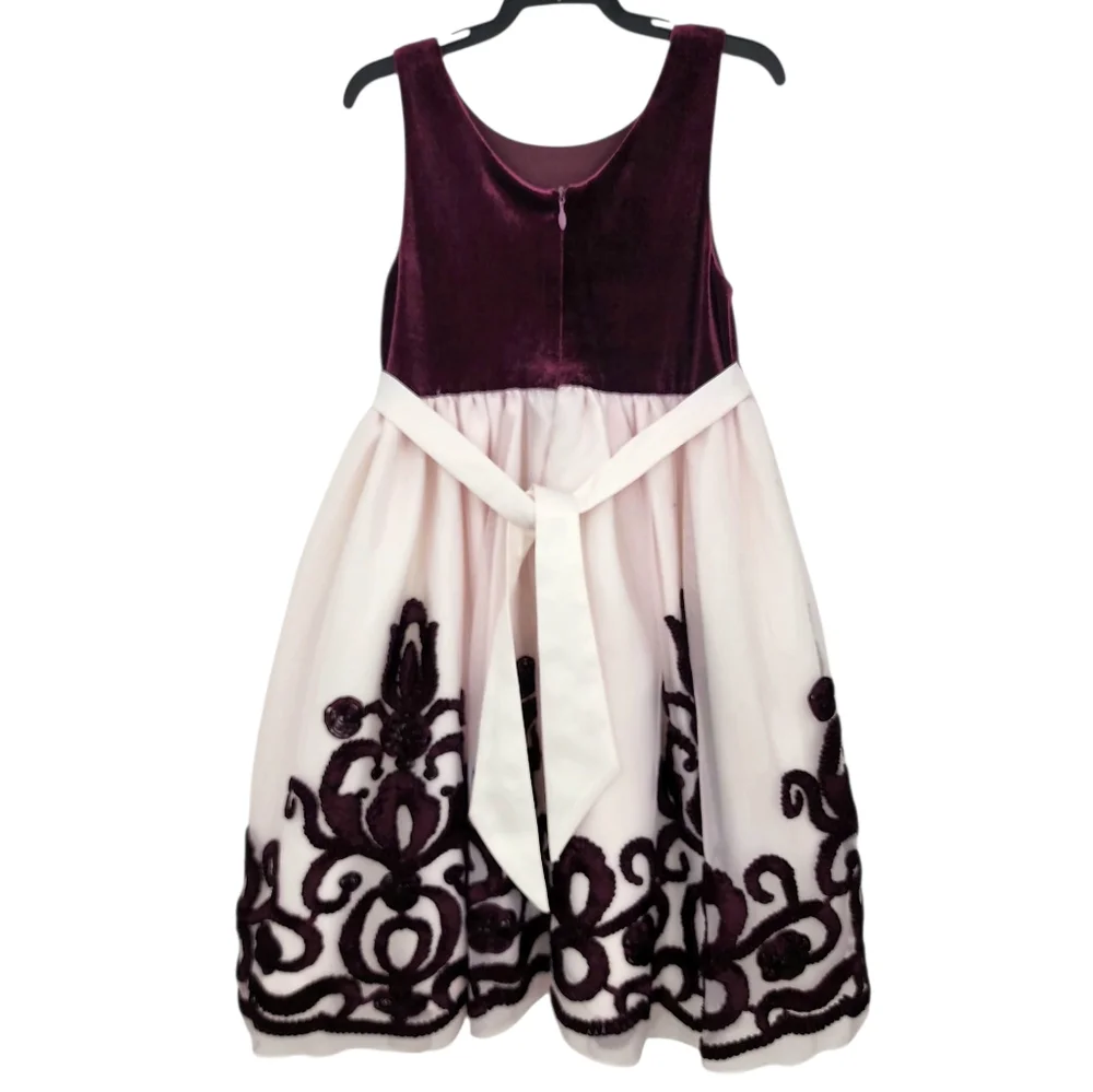 American Princess Pink Tulle Girls Dress Size 6 Burgundy Details‎ Pearl Waist